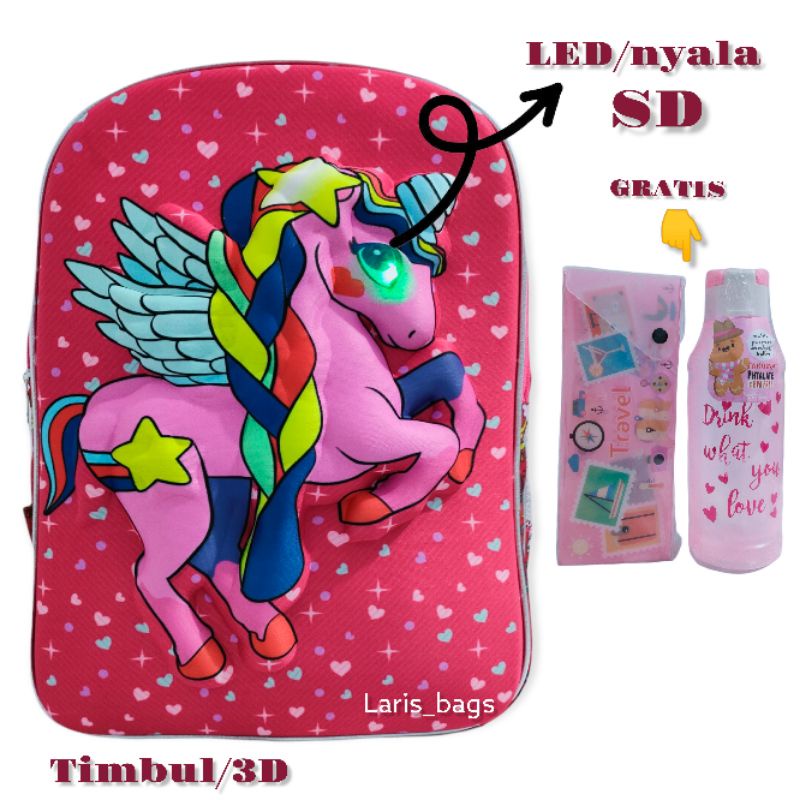 Tas sekolah anak pony LED SD/Tas sekolah anak unicon LED SD/Tas ransel anak pony SD LED/Tas ransel unicon LED SD/Tas anak perempuan LED/Tas anak murah/Ransel anak murah/Tas anak karakter lucu/Tas anak pony LED SD/Tas anak unicon LED SD/Tas anak timbul