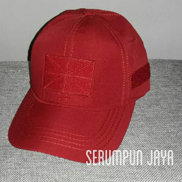 TOPI VELCRO MERAH TEMPELAN PATCH RUBBER