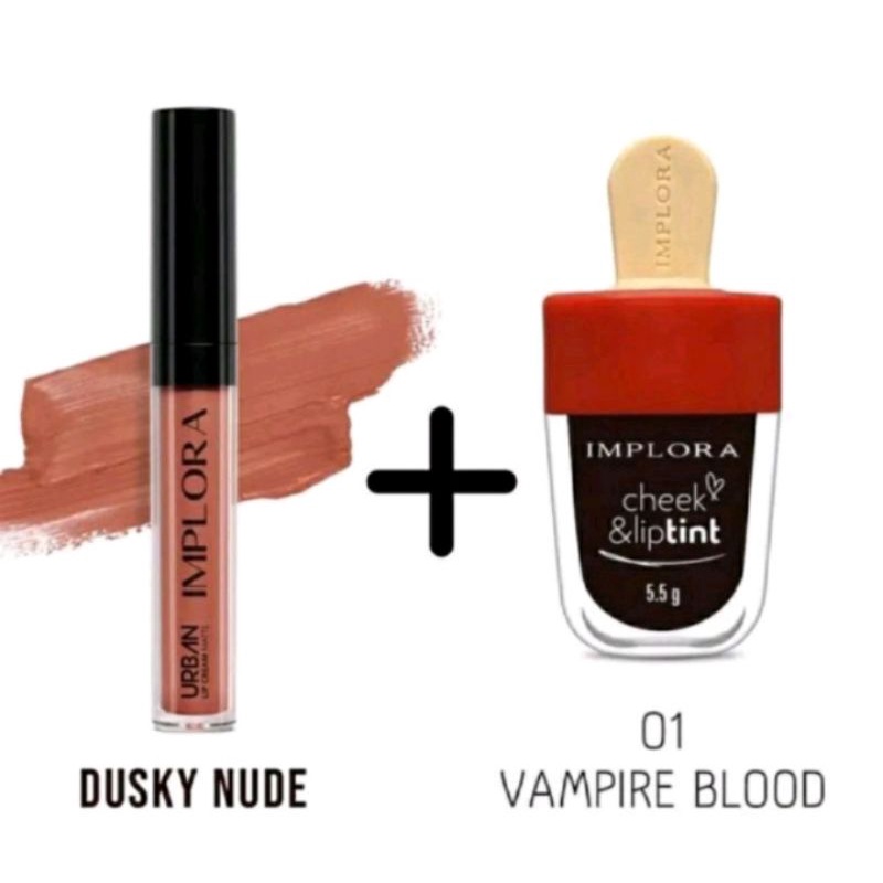 ✨SHASYA✨PAKET OMBRE IMPLORA LIP CREAM MATTE DUSKY NUDE WITH LIP TINT IMPLORA VAMPIRE BOLD SHADE BEST SELLER WATER PROF NUDE COLOUR ORIGINAL BPOM