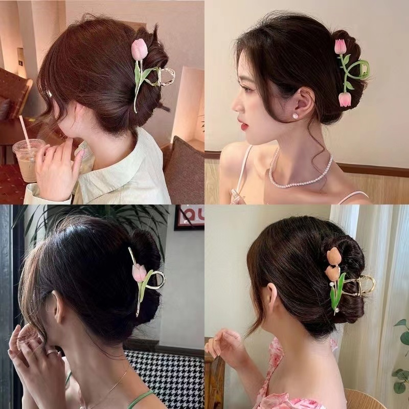 IFYOU Jepit Rambut Bentuk Hati Tulip Bahan Alloy Gaya Vintage Korea Untuk Wanita