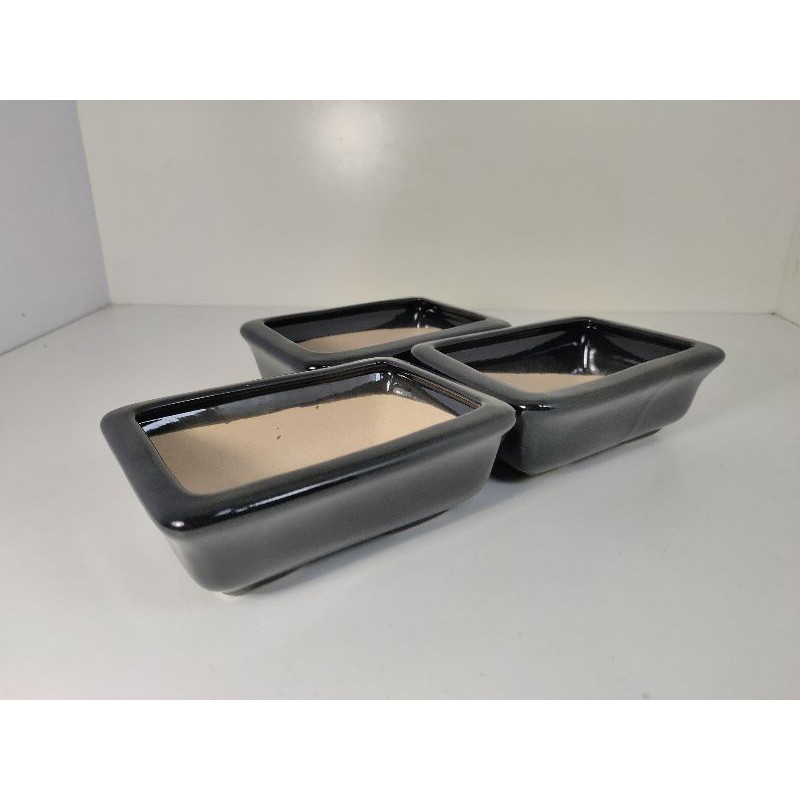 Pot bonsai shohin kotak keramik mini hitam polos MURAH