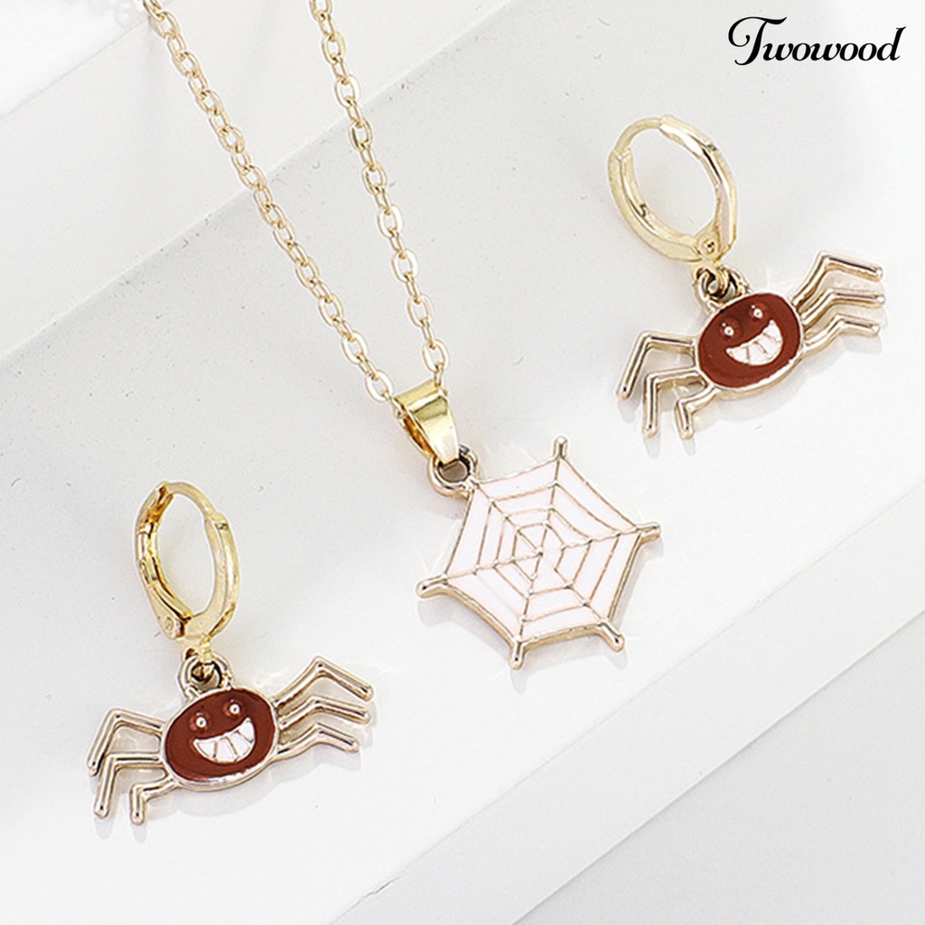 1 Set Kalung Anting Desain Labu Laba-Laba Bahan Alloy Untuk Halloween