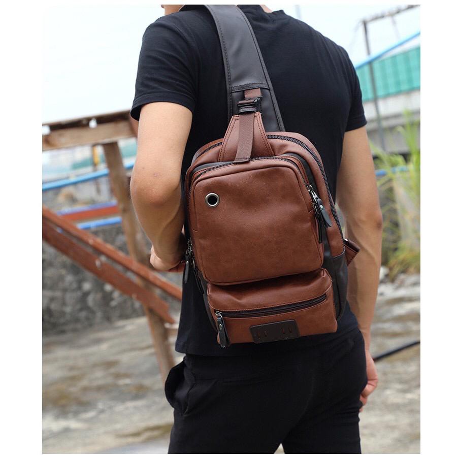 Gh-bag Tas Selempang Kulit PU Sling Bag Travel Tas Pria Tas Wanita Tas Punggung GGIH