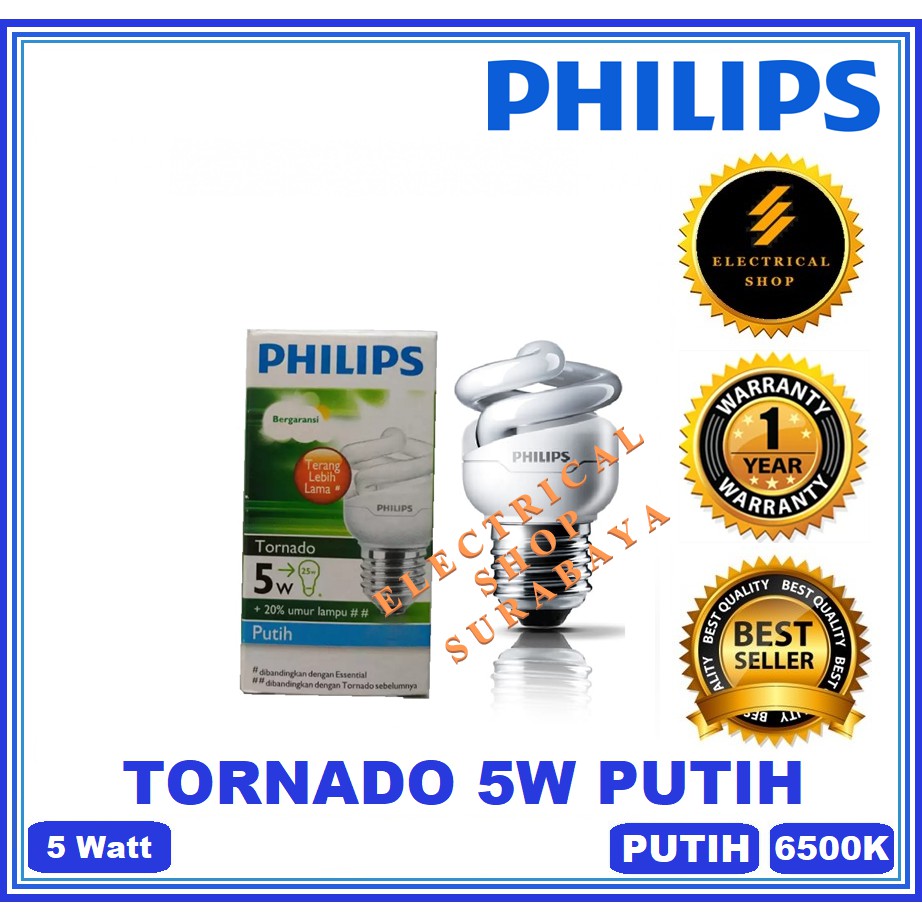 PHILIPS LAMPU TORNADO 5W 5 WATT PUTIH (HARGA GROSIR &amp; GARANSI) MINI SPIRAL CDL PROMO MURAH ORIGINAL