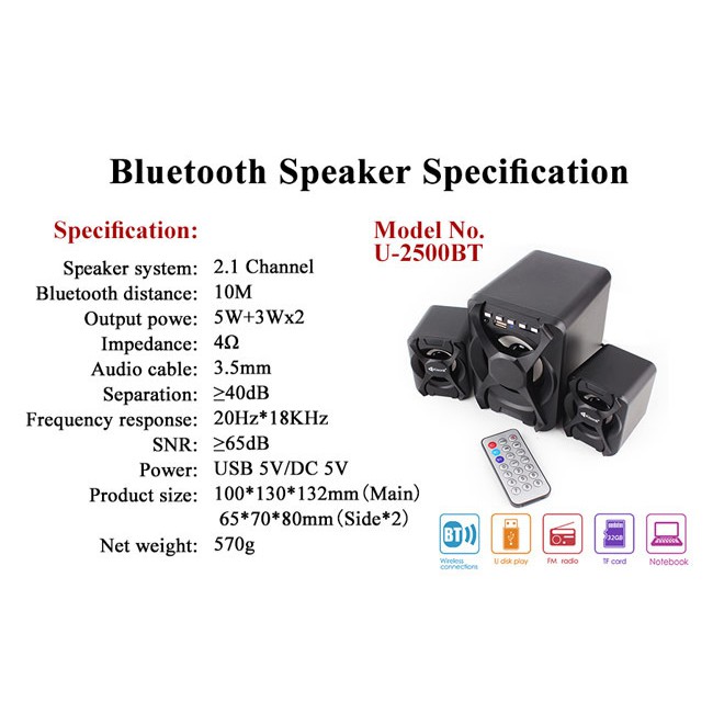 KISONLI SPEAKER 2.1 BLUETOOTH U2500BT Gaming Speaker X-Audio 2.1