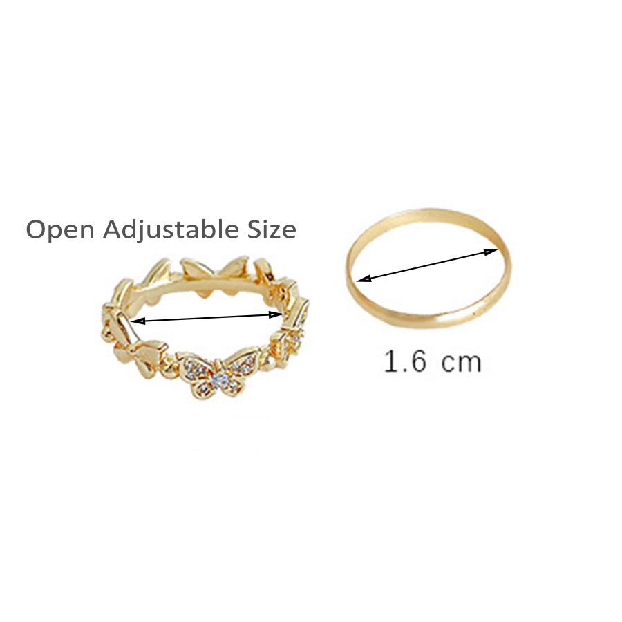 2 Buah Set Cincin Baja Titanium Emas Berlian Kupu-kupu Wanita Fashion Perhiasan Kristal Pertunangan Pernikahan Rings