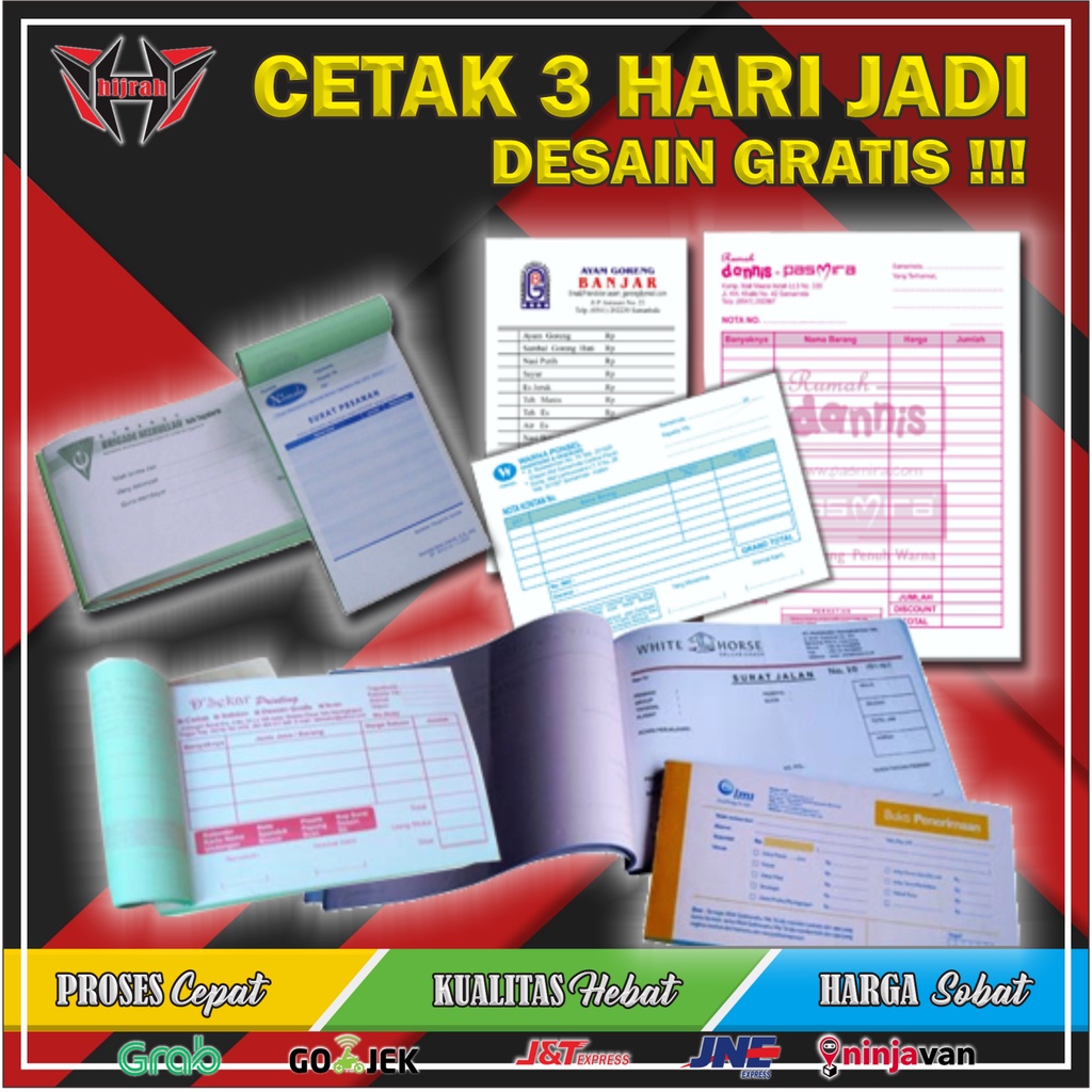 

Nota Bon Custom 1/4 Folio - Cetak Buku Nota Kwitansi Online Shop / Olshop - 1 Ply / 2 Ply / 3 Ply Murah 1 RIM