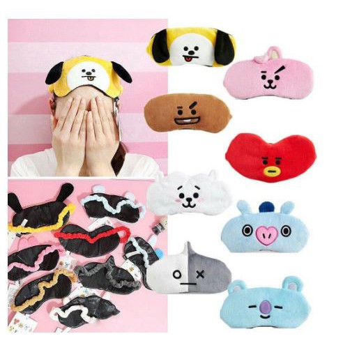 Penutup Mata Tidur Eyemask Motif Kartun BTS BT21 Lucu Halus Lembut