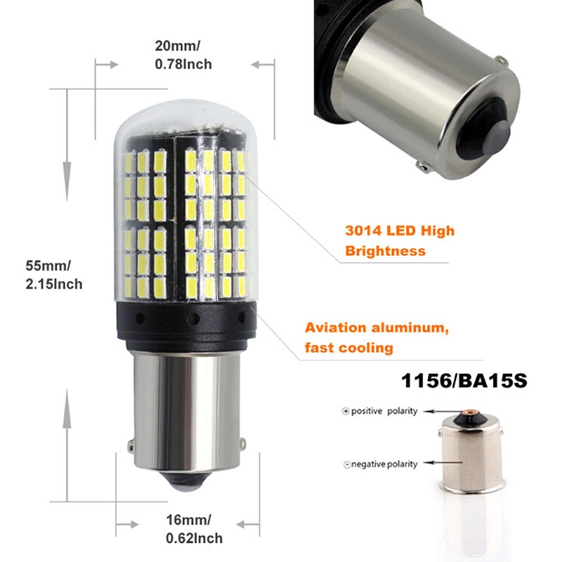 (LUCKID) 1pc Lampu Sein LED 1156 7506 P21W BA15S 3014 144SMD Warna Putih Untuk Mobil