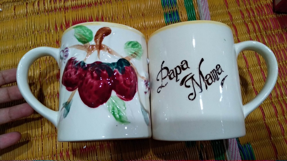 Cangkir Mug Gelas Keramik Papa Mama White Line