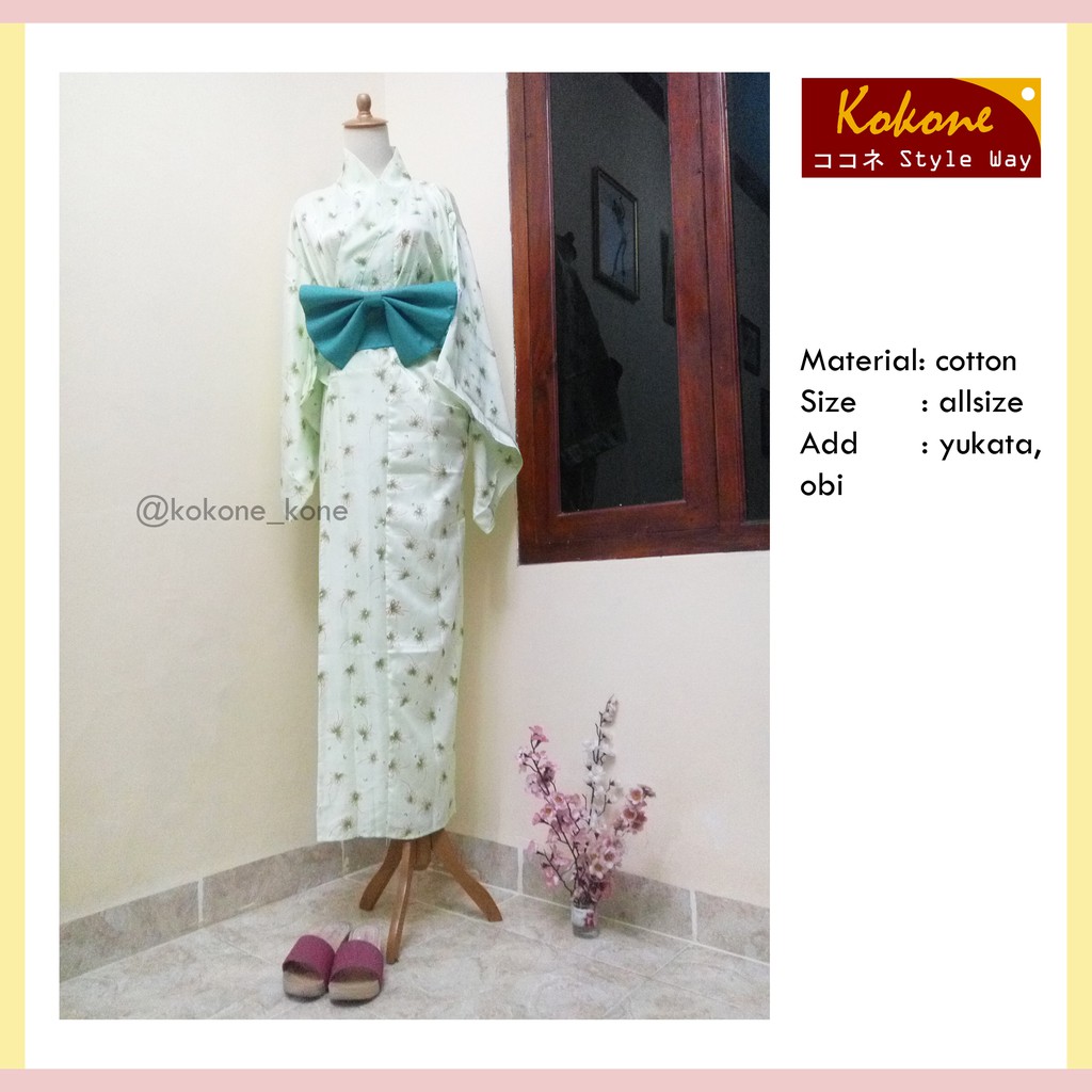 Kokone Styleway yukata wanita kimono hijau baju jepang cosplay kawaii midori chan