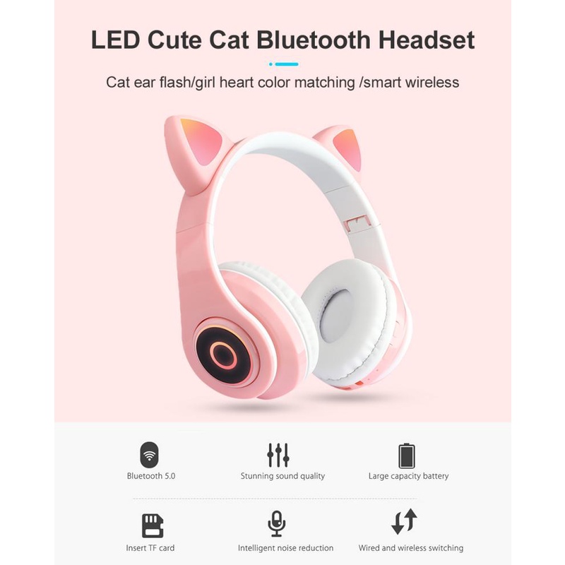 RLoop Bluetooth Headset Headphone Telinga Kucing Extra Cantik Led menyala Cute Cat Ear - CXTB39 NEW Cute Cat Ear Wireless Headphones Bluetooth Earphones Headphone Gaming Headsets For PC Xiaomi Huawei Fone De Ouvido