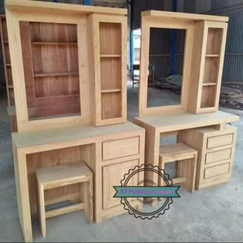 Meja rias minimalis jati mentahan tolet retro