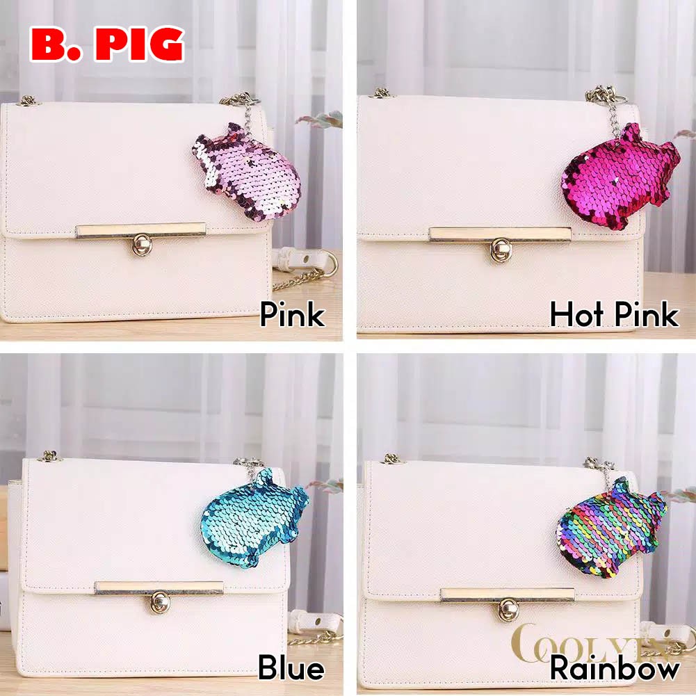 Gantungan tas kunci keychain sequin flip lucu