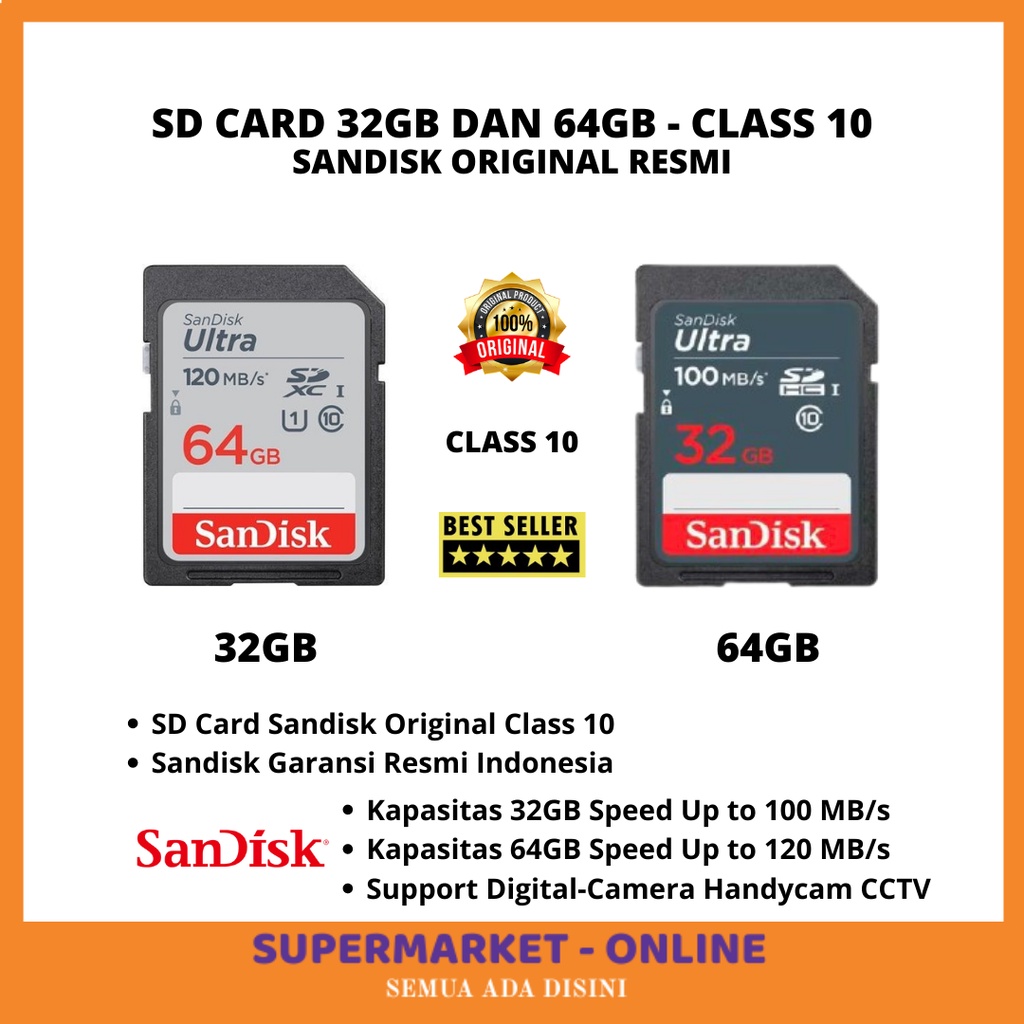 PROMO HARGA!! SD Card Kartu Memory Card 32GB 64GB Tipe Class 10 Support Untuk CCTV Handycam Kamera C