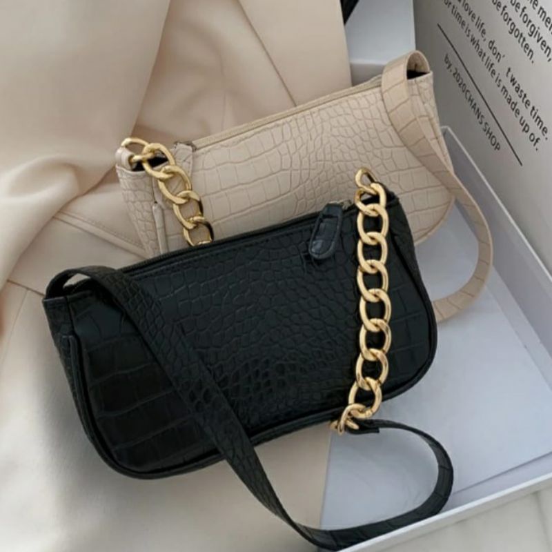 dem_sare / DS1099 - MALIKA Shoulder Bag Tas Bahu Wanita Kekinian Tas Selempang Wanita Fashion Croco Rantai