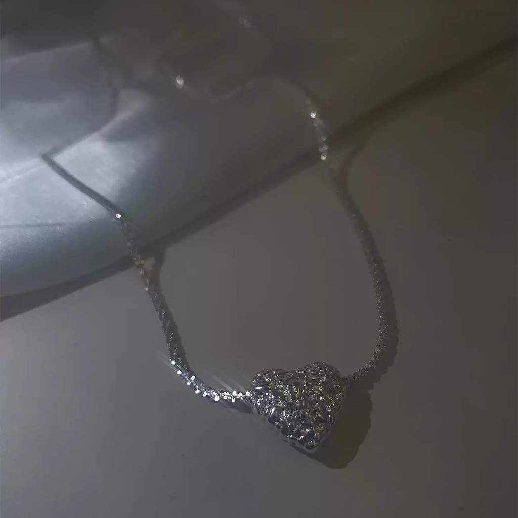 Kalung Rantai Sterling Silver 925 Dengan Liontin Hati + Bintang Berkilau Untuk Wanita