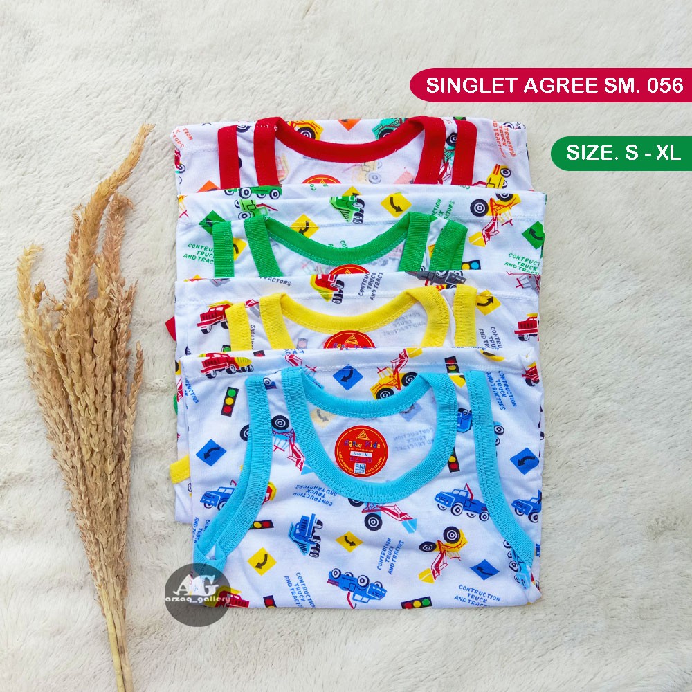 3pc - Singlet Agree SM050 WARNA / PUTIH SA056 Motif Car | Kaos Dalam Anak Kutung | Tangtop Anak | Singlet | Kaos Dalam