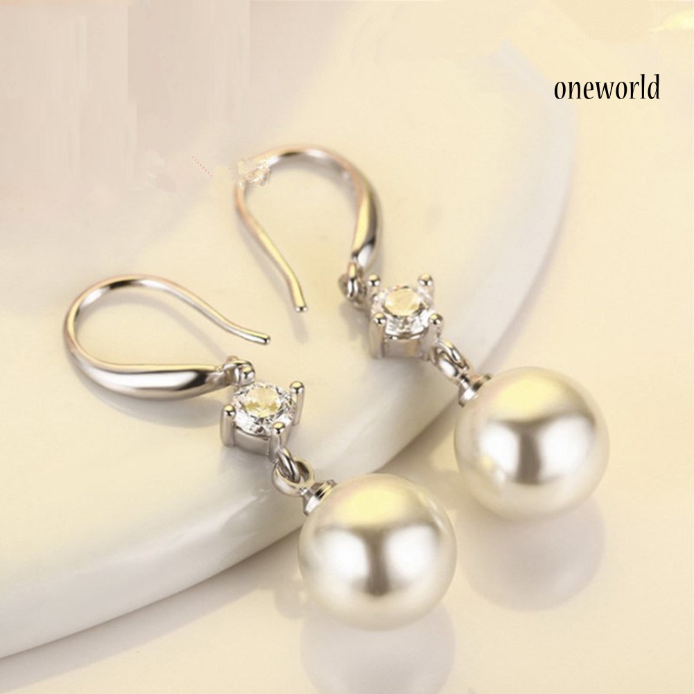 OW# Women Cubic Zirconia Faux Pearl Dangle Drop Hook Earrings Wedding Jewelry Gift