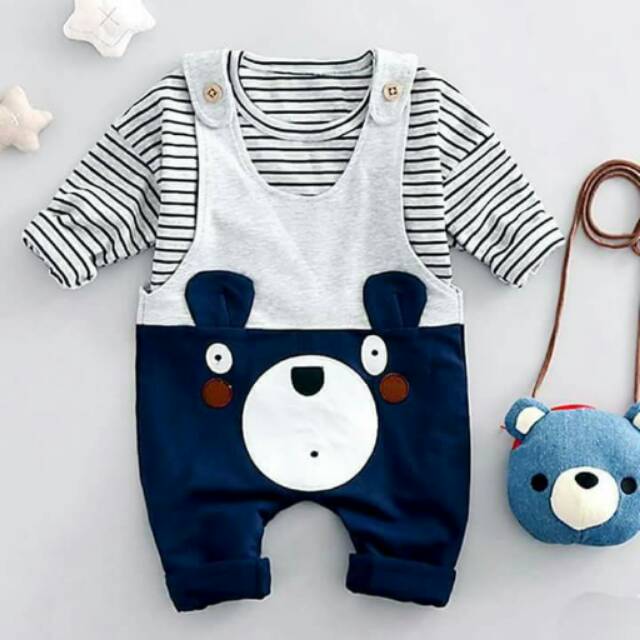 Setelan Anak COwok Cuty Kiddy Bear Overall Set 2in1