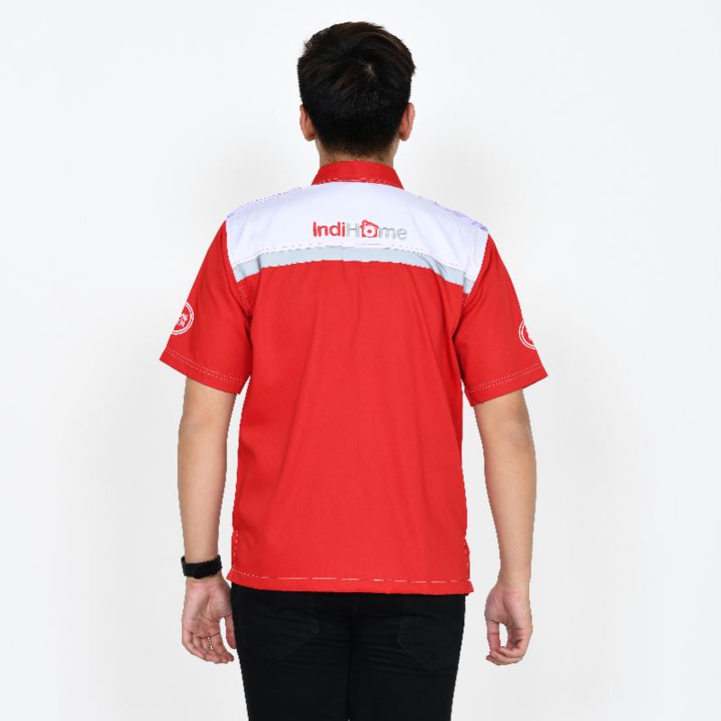 baju seragam kerja Indihome/kemeja promosi Indihome/custom bordir Indihome/pakaian Indihome merah putih