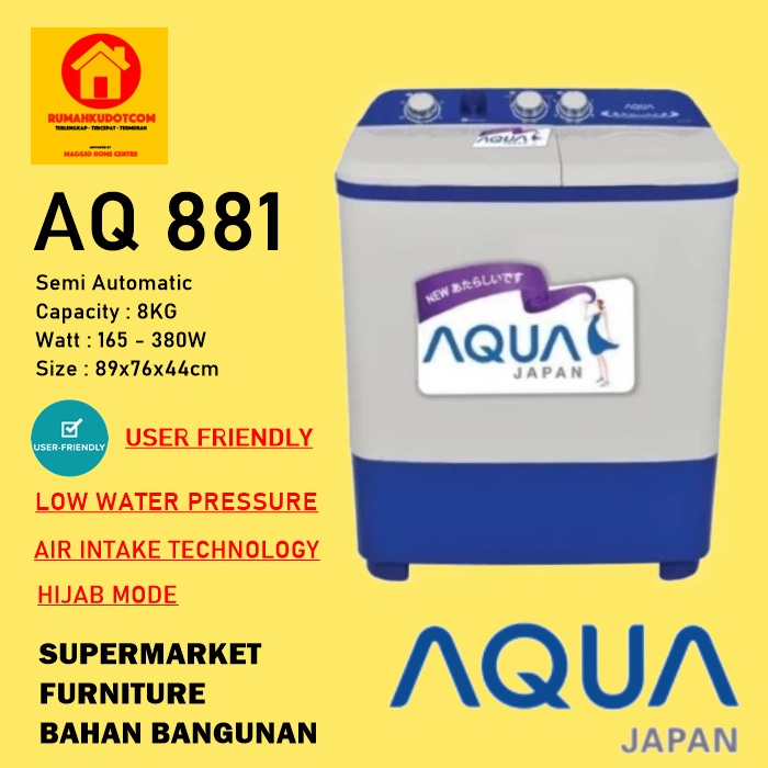 MESIN CUCI 2 TABUNG - MESIN CUCI RUMAHAN - MESIN CUCI AQUA - AQ881 - AQUA