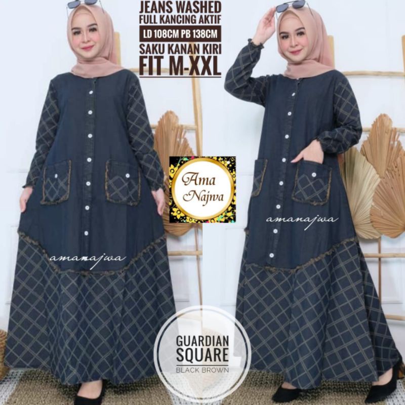 Dress Jeans Gamis Wanita Muslim Casual LD 110 Maxi Dress Jeans Kekinian Terbaru Best Original Jeans