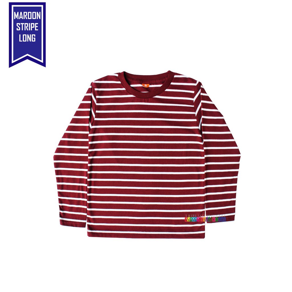 Kaos Polos Anak Warna Maroon Stripe Panjang Combet 30's