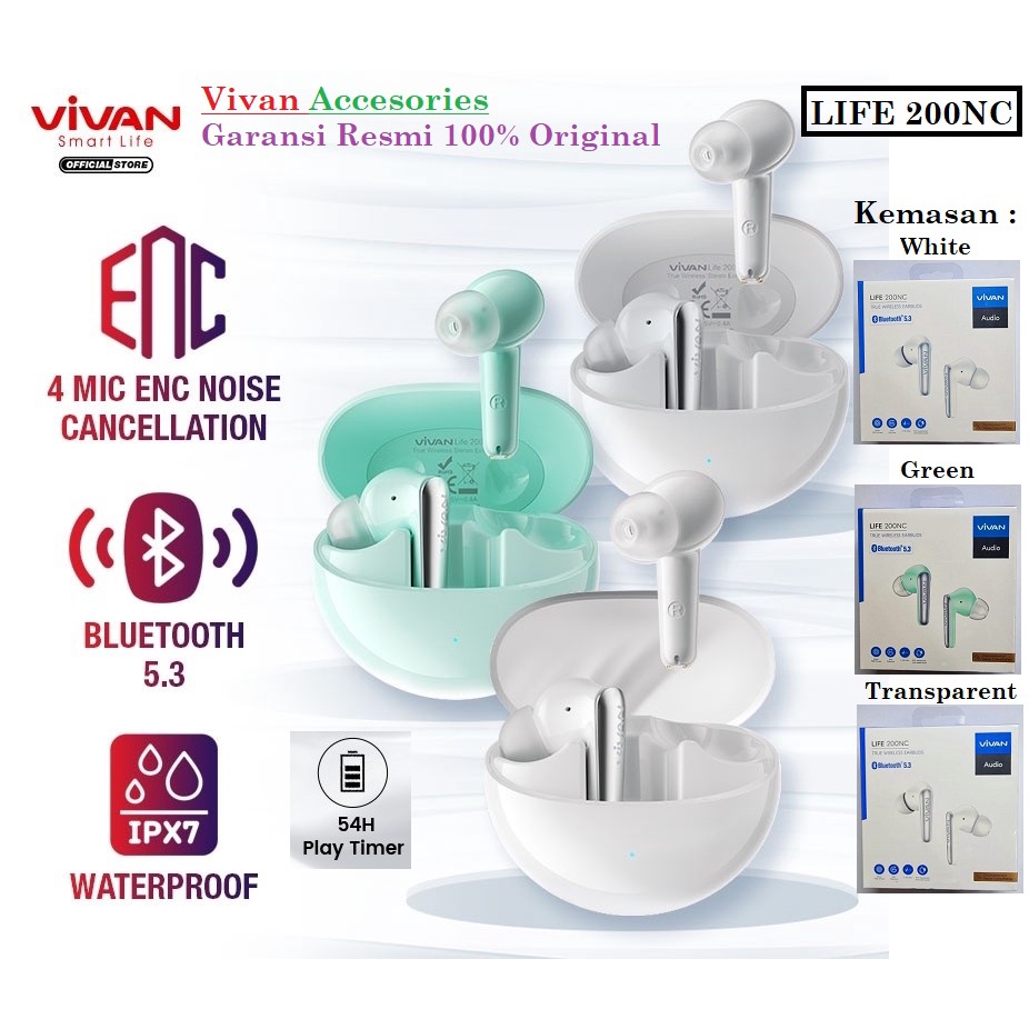 VIVAN LIFE 200NC TWS Earphone Earbuds Headset Bluetooth 5.3 Waterproof