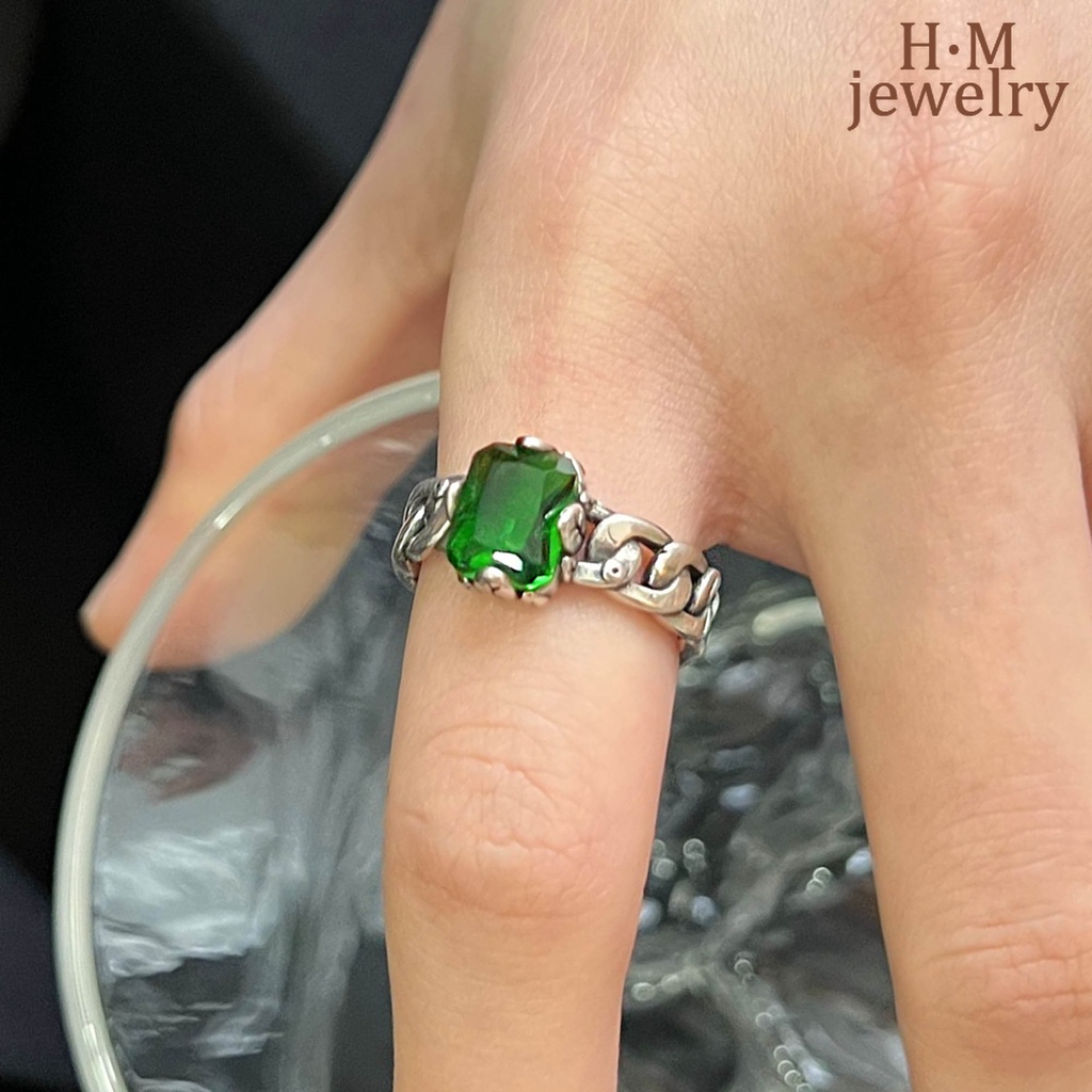 Cincin Sterling Silver 925 Model Terbuka Dengan Emerald Untuk Wanita