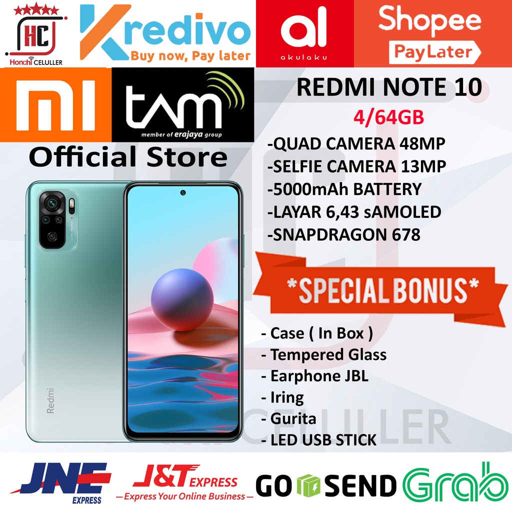 XIAOMI REDMI NOTE 10 RAM 4GB ROM 64GB 4/64GB GARANSI RESMI XIAOMI INDONESIA TAM