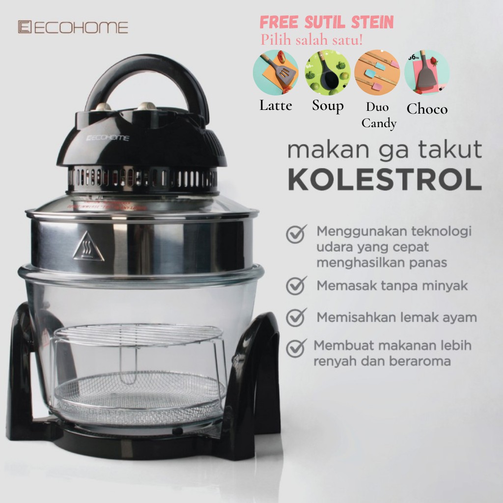 ECOHOME Halogen Air Fryer Oven EHO-777 8in1 Low Watt - Free Spatula Stein + Food Container