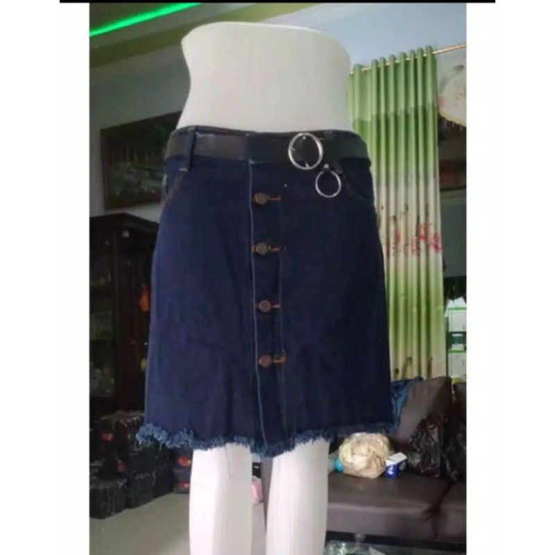 ROK PENDEK JEANS WANITA | ROK JEANS KANCING 5 RAWIS | ROK MINI JEANS