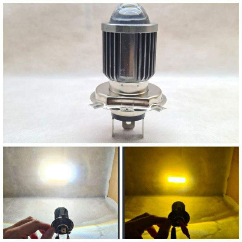 Lampu led utama motor H4 HJG Laser high low 2 warna putih kuning ac dc