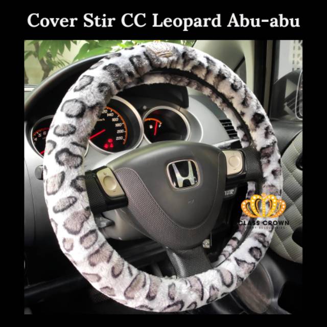 Cover Sarung Setir stir mobil CC leopard abuabu