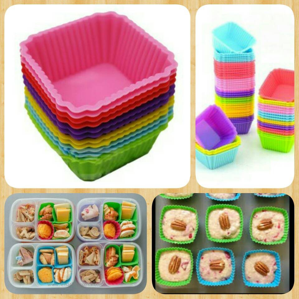 Cetakan Cup Cake Kotak Silikon Food Grade 7 x 7 x 3 Bisa Buat Kukusan Puding Agar Agar dan Coklat