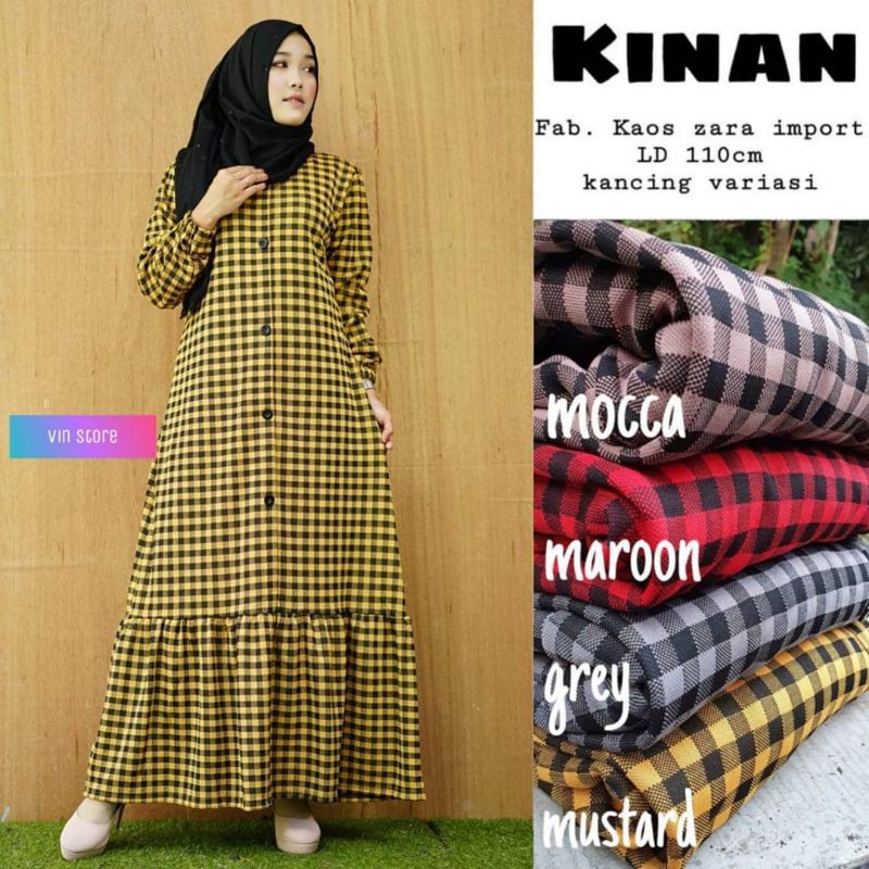 BHL - Gamis Murah Kaos Import Jumbo Premium Kotak Kotak Big Size Kinan Maxy by Vins Store Solo