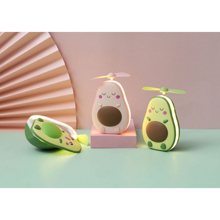 MOGYMOGY HR220 Cermin Lampu LED Avocado Mini Fan 3 In 1 Lamp Mirror USB Bentuk Alpukat