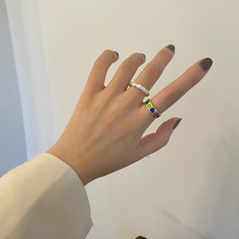 Cincin Model Terbuka Desain Hati Warna-Warni