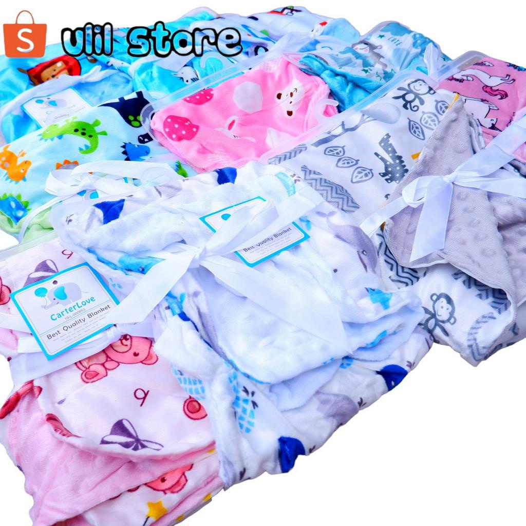 Selimut Bayi Dot Double Fleece Premium Tanpa Topi Variant Motif