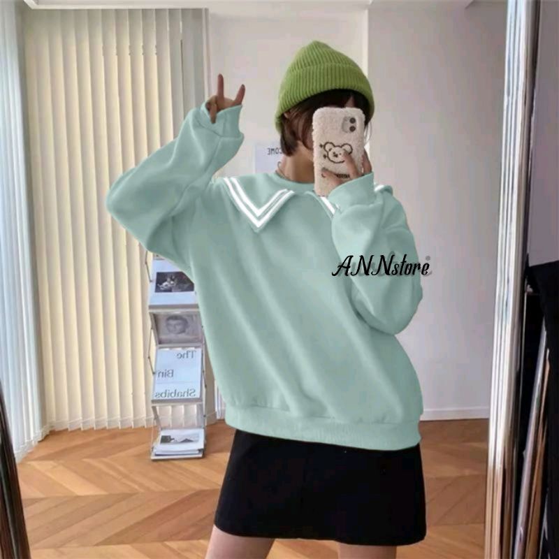 PULMA TOP SWEATER CREWNECK KERAH JAPAN BAHAN FLEECE TERBARU SAILOR TOP