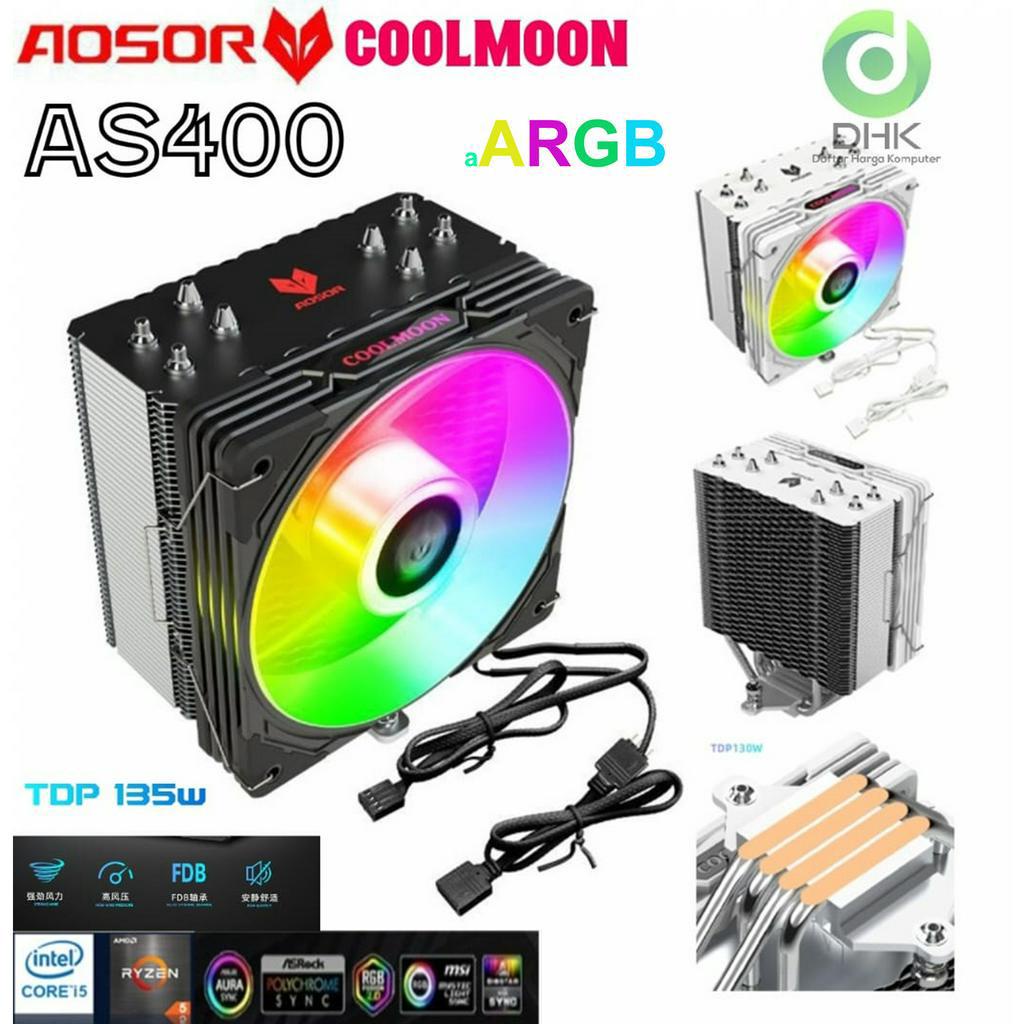 CPU COOLER COOLMOON AOSOR AS400 4 PIPE ARGB PWM Silent FAN