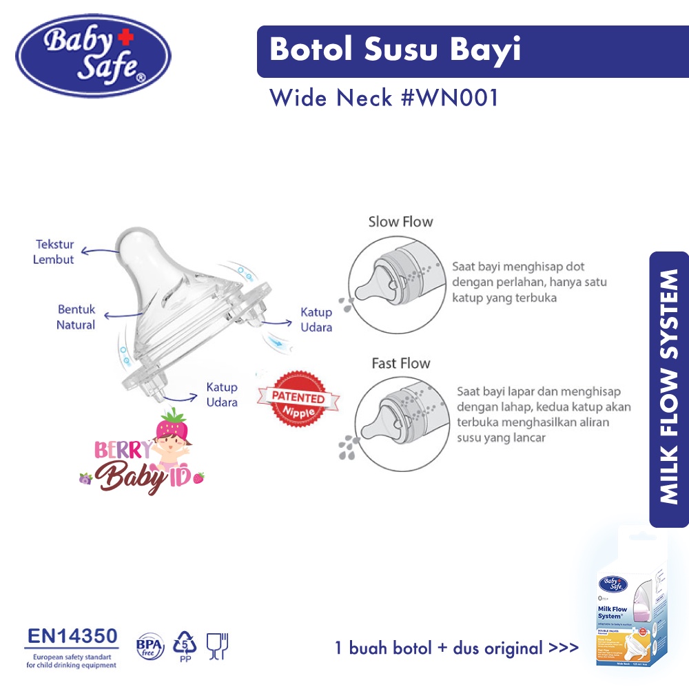 Baby Safe Botol Susu Bayi 125 Ml Wide Neck Baby Bottle WN001 BBS072 Berry Mart