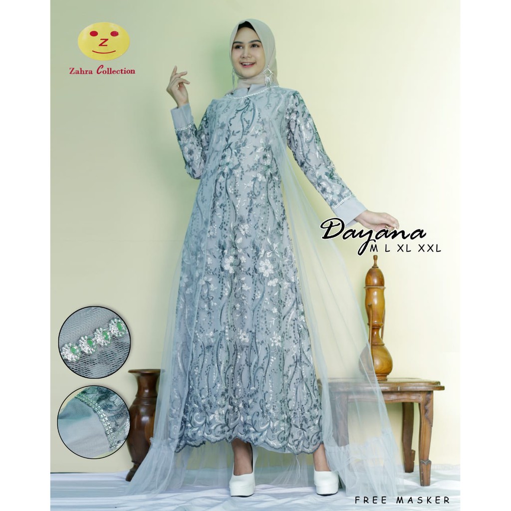 PROMO LONG GAMIS TULLE MUTIARA BORDIR / LONG GAMIS DAYANA / LONG DRESS TULLE PESTA