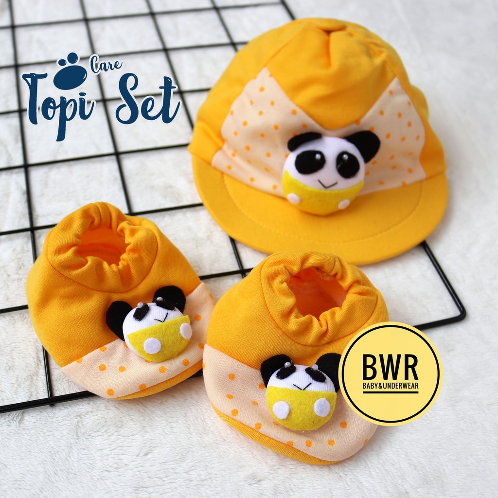 Topi Set Kaos Kaki Care / Topi Bayi Newborn Karakter / Bintik POLKADOT 01 Pilih Warna - Bwr IX