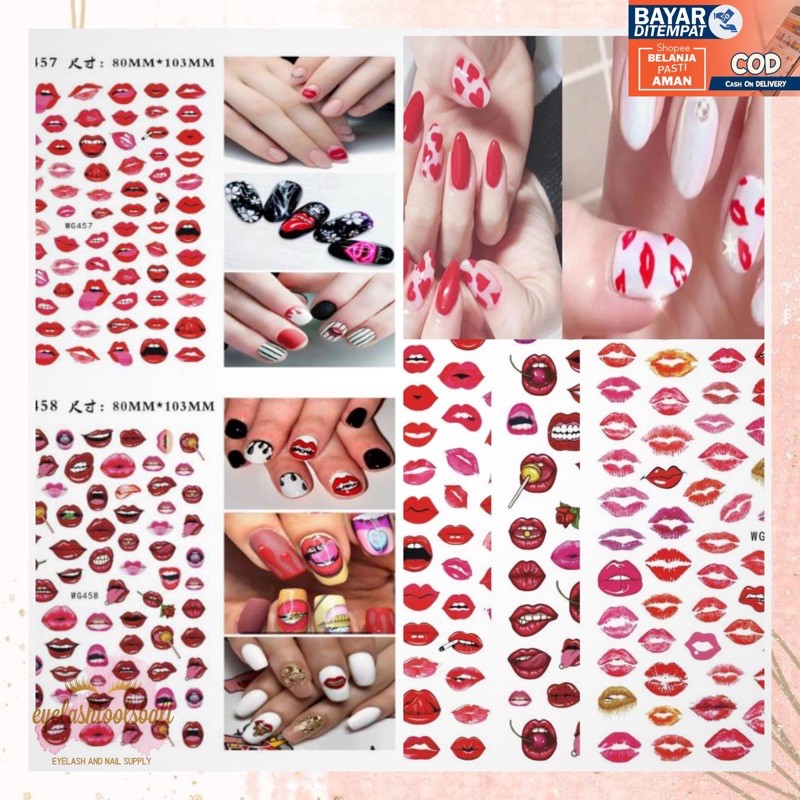 STIKER WATERDECAR MOTIF BIBIR SEXSI HIASAN NAIL ART