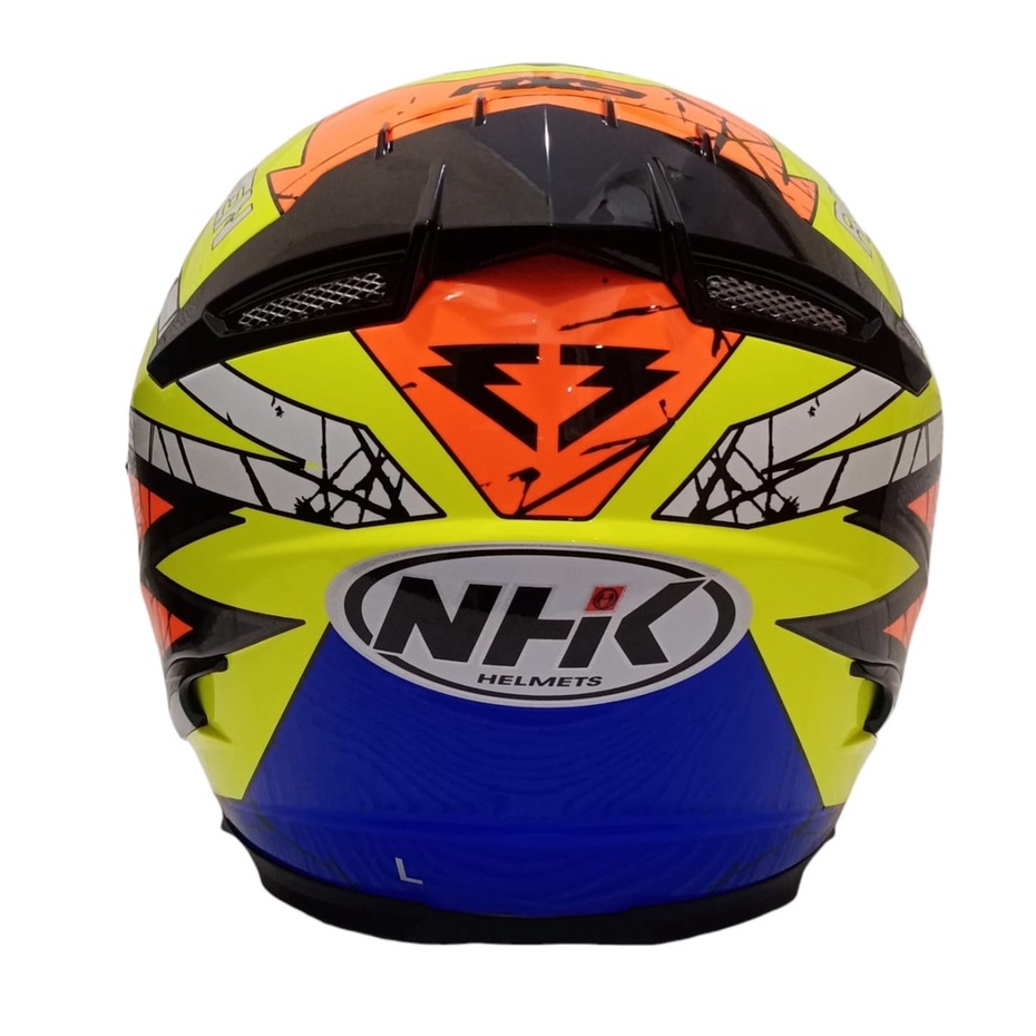 HELM NHK RX9 RACER X NINE RAVEN YELLOW FLO BLUE ORANGE DOUBLE VISOR FULL FACE ORIGINAL SNI