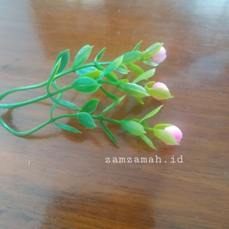 Bunga plastik daun tangkai hiasan mahar-Pink