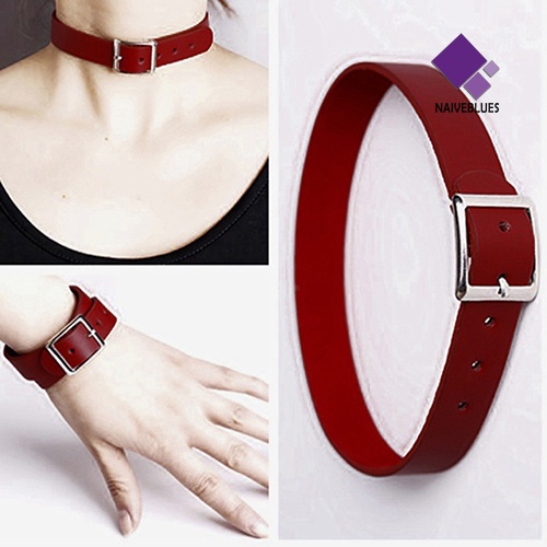Kalung Choker Bahan Kulit Imitasi Aksen Rivet Spike Buckle Gaya Punk Untuk Wanita