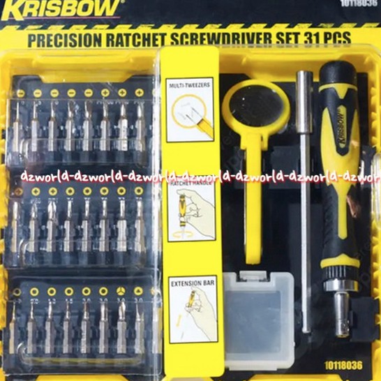 Krisbow Maxbuilt Pricision Ratchet Screwdriver Set 31pc Alat Perkakas Obeng Set Mata Bisa DiGanti Tukar Tukar